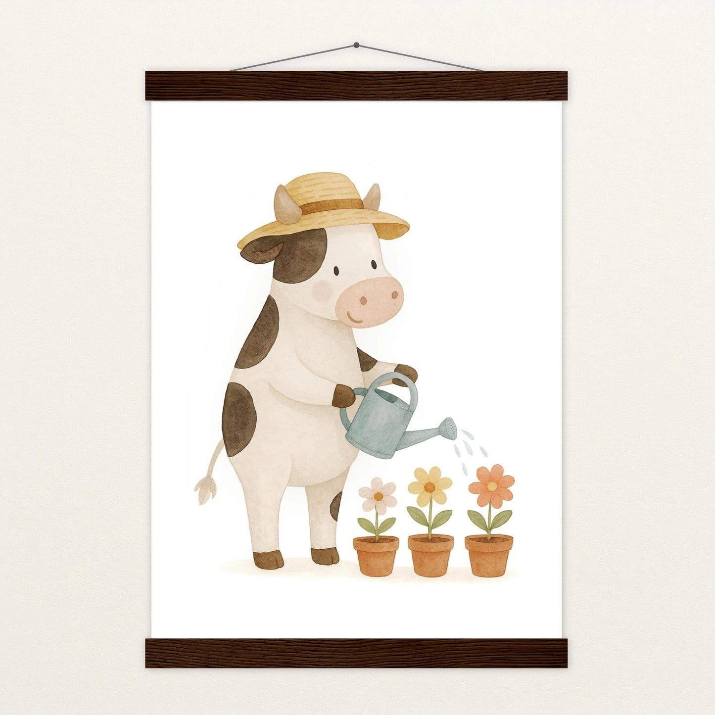 Klara die Kuh - Motiv: "Blumengießen" Poster mit Leisten von tinylearner