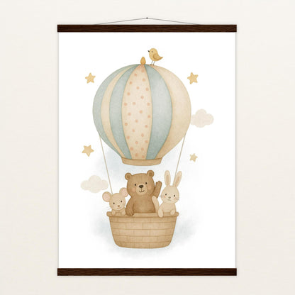 Tierfreunde - Motiv: "Heißluftballon" Poster mit Leisten von tinylearner