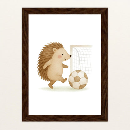 Iggi der Igel - Motiv: "Fußball" Poster mit Holzrahmen von tinylearner