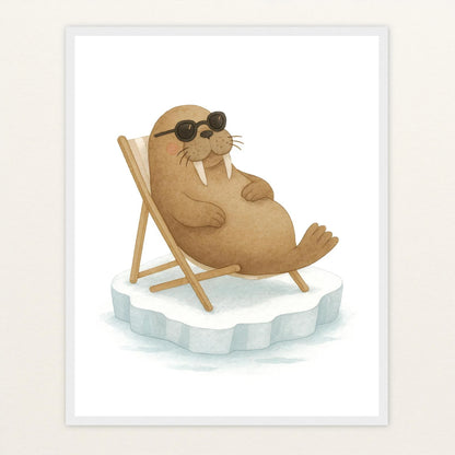 Wally das Walross - Motiv: "Liegestuhl" Poster mit Holzrahmen von tinylearner