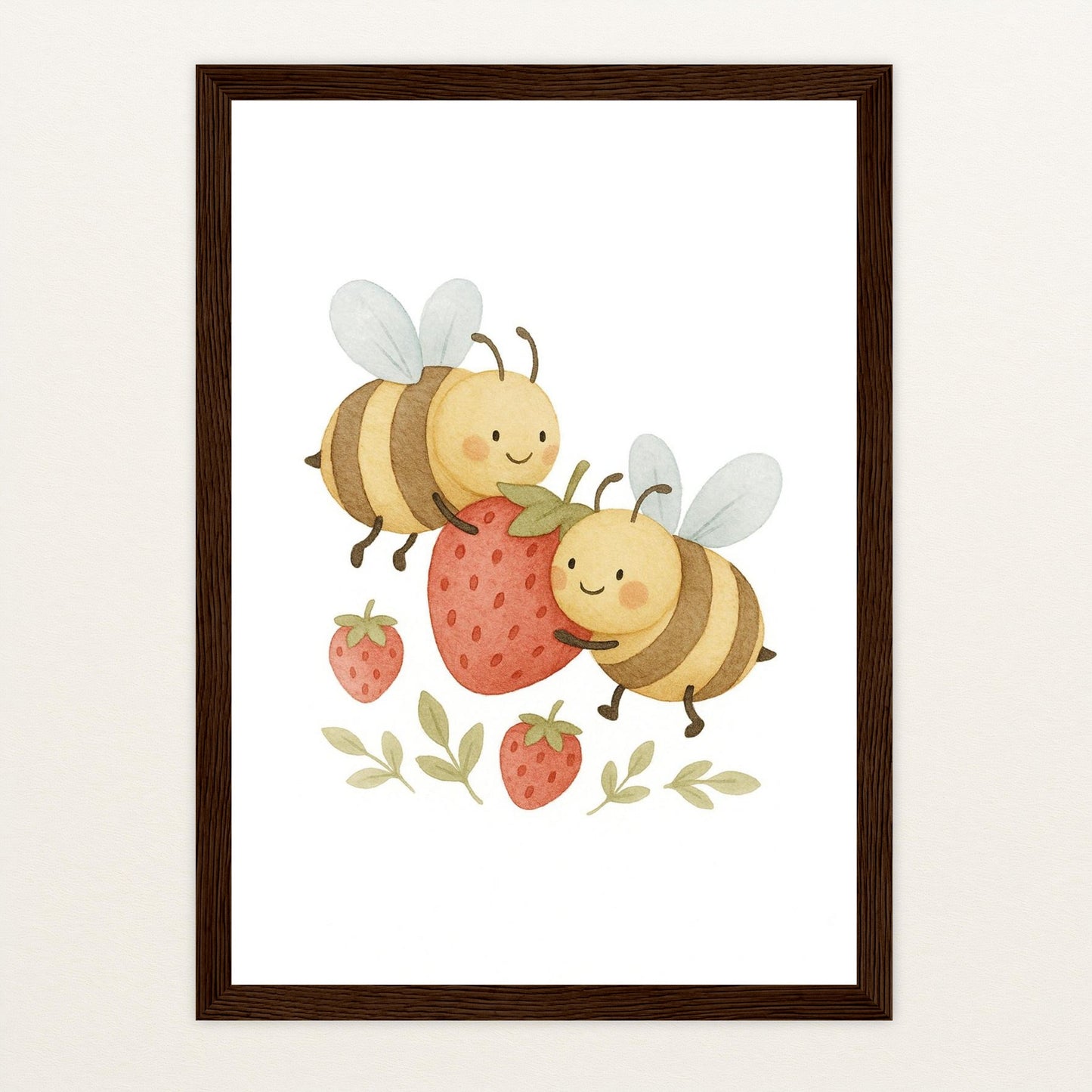 Bibi die Biene - Motiv: "Erdbeere" Poster mit Holzrahmen von tinylearner
