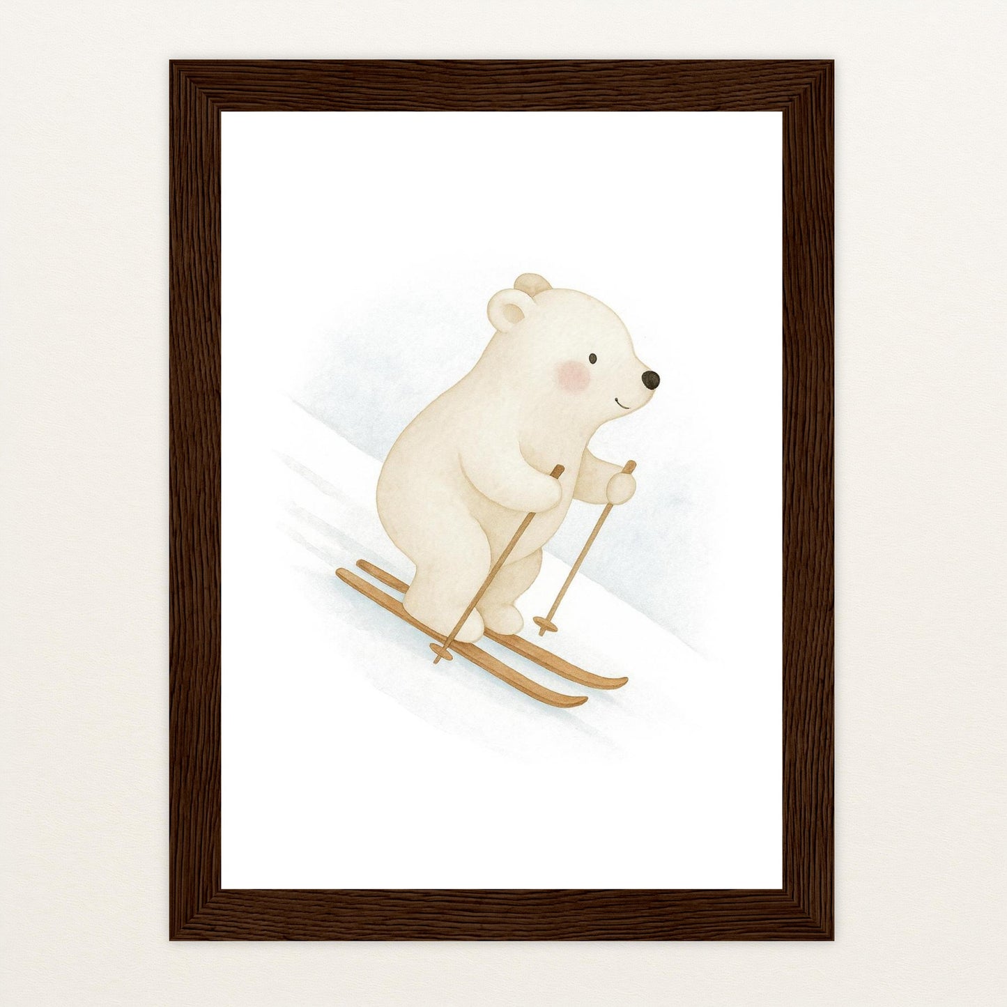 Pummel der Polarbär - Motiv: "Ski" Poster mit Holzrahmen von tinylearner