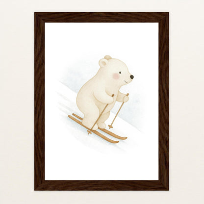 Pummel der Polarbär - Motiv: "Ski" Poster mit Holzrahmen von tinylearner