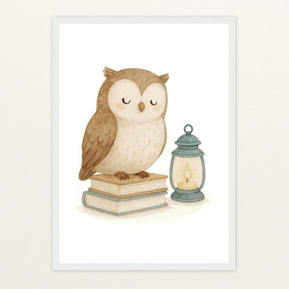 Emmi die Eule - Motiv: "Buch" Poster mit Holzrahmen von tinylearner