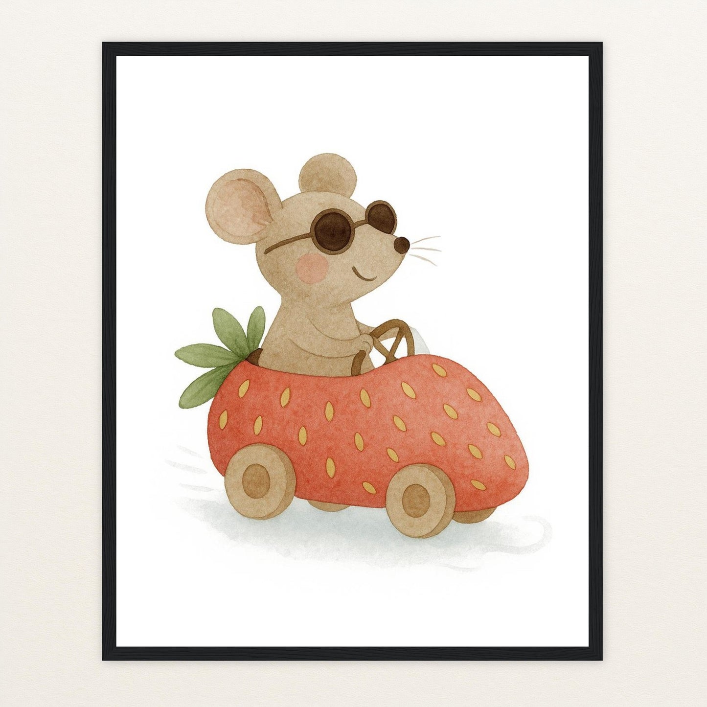 Mimi die Maus - Motiv: "Erdbeerwagen" Poster mit Holzrahmen von tinylearner