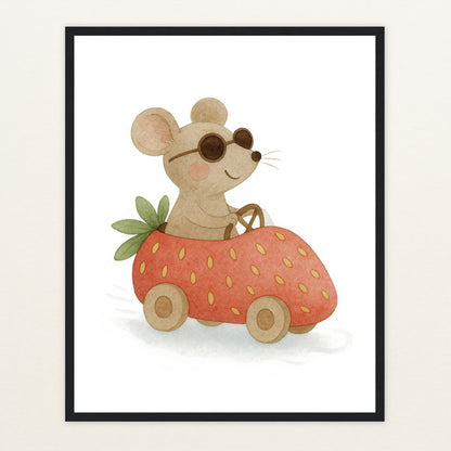 Mimi die Maus - Motiv: "Erdbeerwagen" Poster mit Holzrahmen von tinylearner