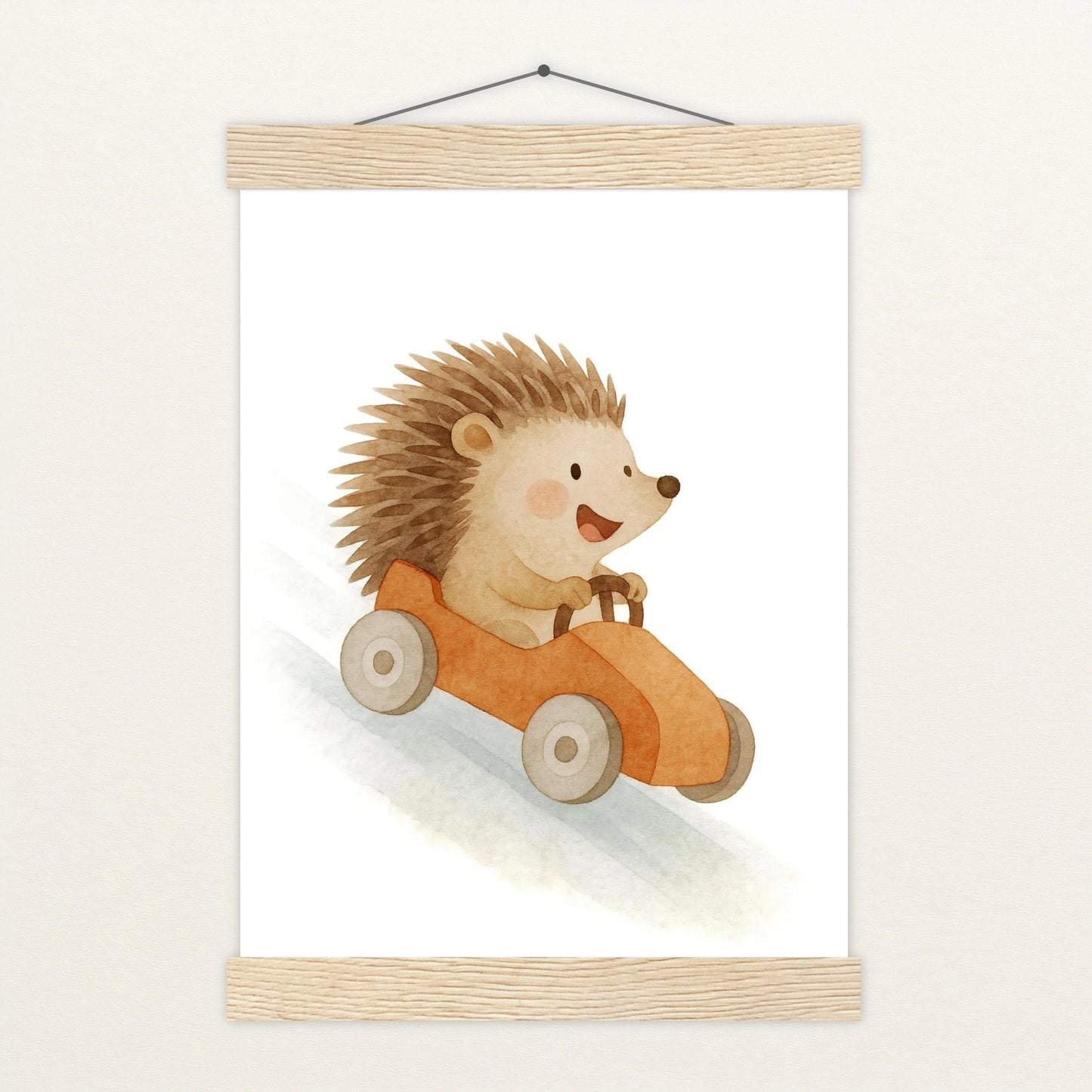 Iggi der Igel - Motiv: "Rennwagen" Poster mit Leisten von tinylearner