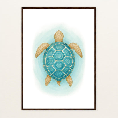 Sora die Schildkröte - Motiv: "Treiben" Poster mit Holzrahmen von tinylearner