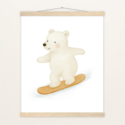 Pummel der Polarbär - Motiv: "Snowboard" Poster mit Leisten von tinylearner