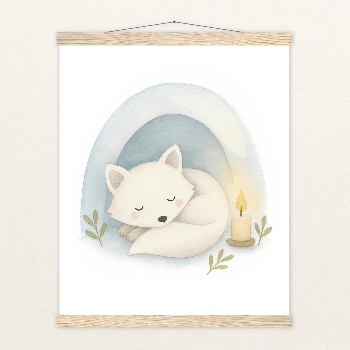 Pino der Polarfuchs - Motiv: "Schneehöhle" Poster mit Leisten von tinylearner