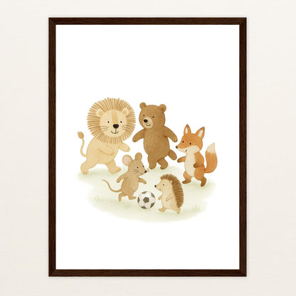 Tierfreunde - Motiv: "Fußball" Poster mit Holzrahmen von tinylearner
