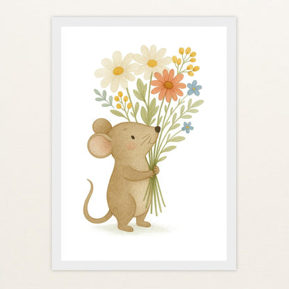 Mimi die Maus - Motiv: "Blumenstrauß" Poster mit Holzrahmen von tinylearner