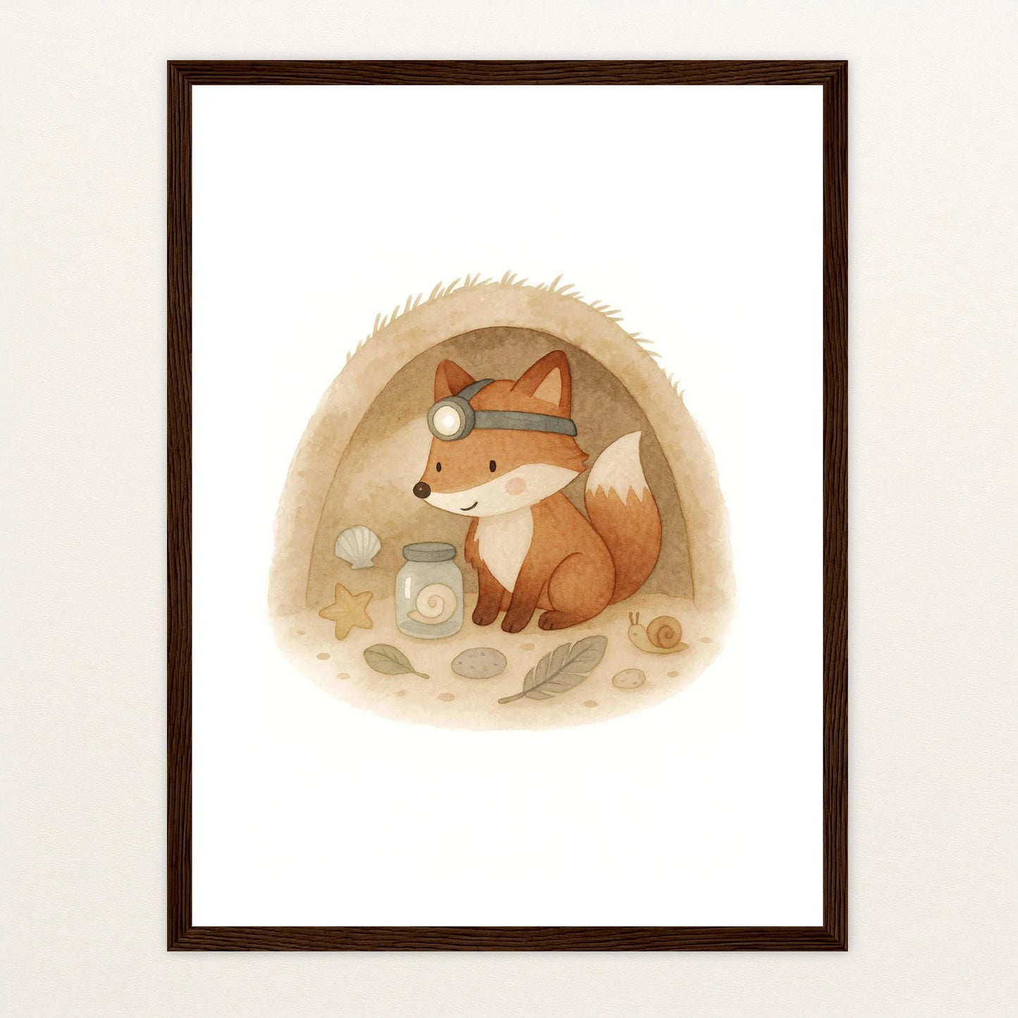 Finnegan der Fuchs - Motiv: "Höhle" Poster mit Holzrahmen von tinylearner