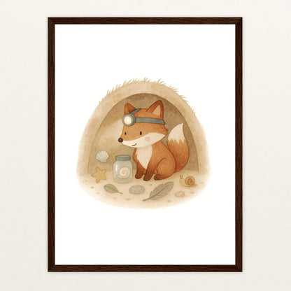 Finnegan der Fuchs - Motiv: "Höhle" Poster mit Holzrahmen von tinylearner
