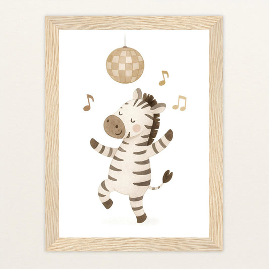 Zinni das Zebra - Motiv: "Tanzen" Poster mit Holzrahmen von tinylearner