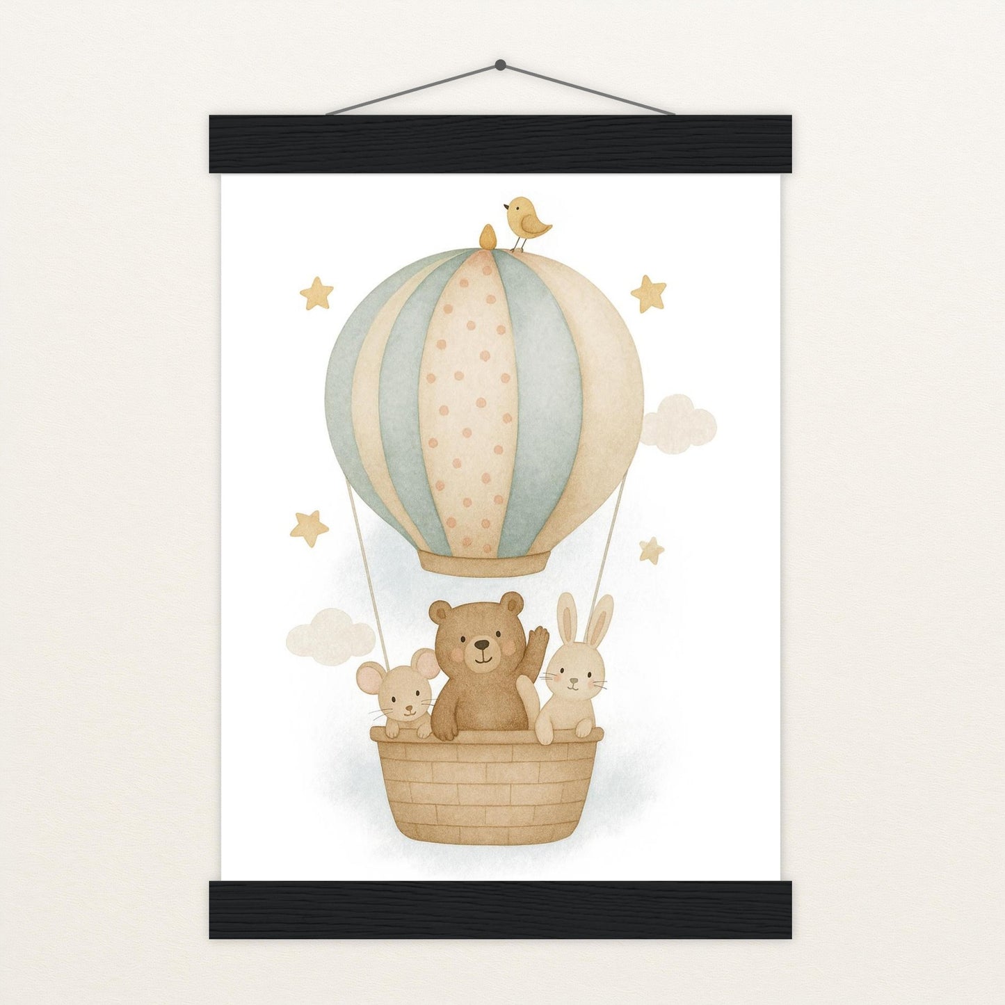 Tierfreunde - Motiv: "Heißluftballon" Poster mit Leisten von tinylearner