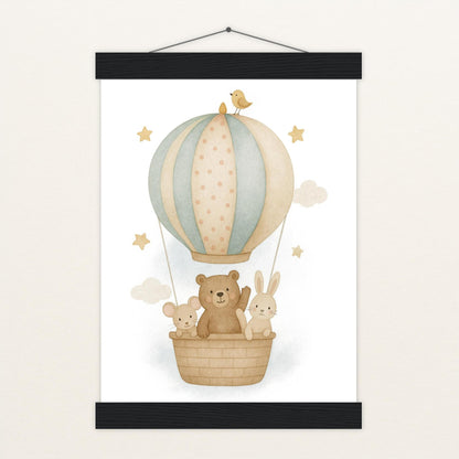 Tierfreunde - Motiv: "Heißluftballon" Poster mit Leisten von tinylearner