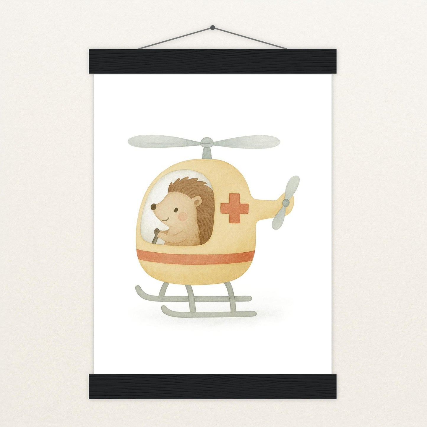 Iggi der Igel - Motiv: "Rettungshubschrauber" Poster mit Leisten von tinylearner