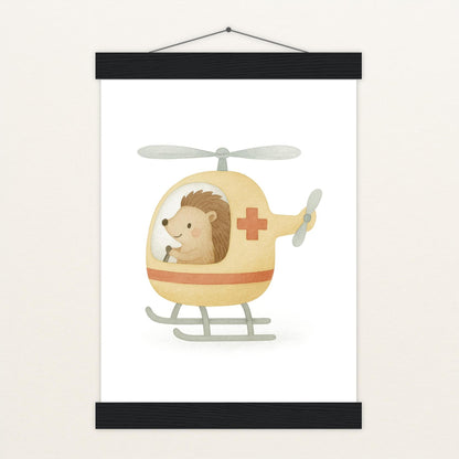 Iggi der Igel - Motiv: "Rettungshubschrauber" Poster mit Leisten von tinylearner