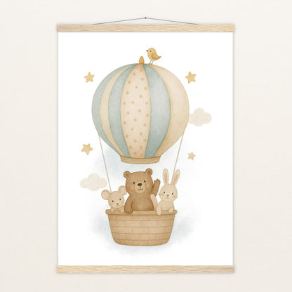Tierfreunde - Motiv: "Heißluftballon" Poster mit Leisten von tinylearner