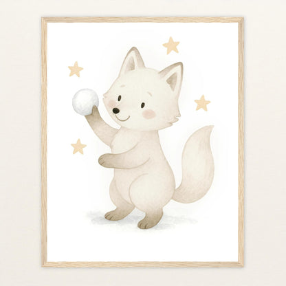 Pino der Polarfuchs - Motiv: "Schneeball" Poster mit Holzrahmen von tinylearner