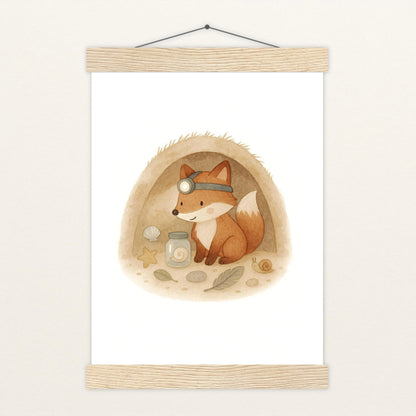 Finnegan der Fuchs - Motiv: "Höhle" Poster mit Leisten von tinylearner