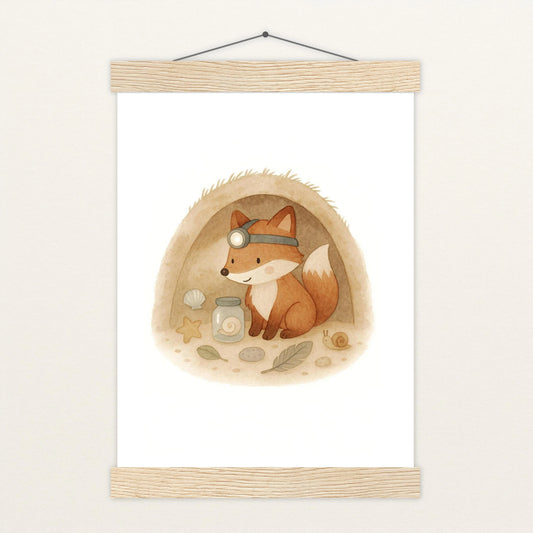 Finnegan der Fuchs - Motiv: "Höhle" Poster mit Leisten von tinylearner