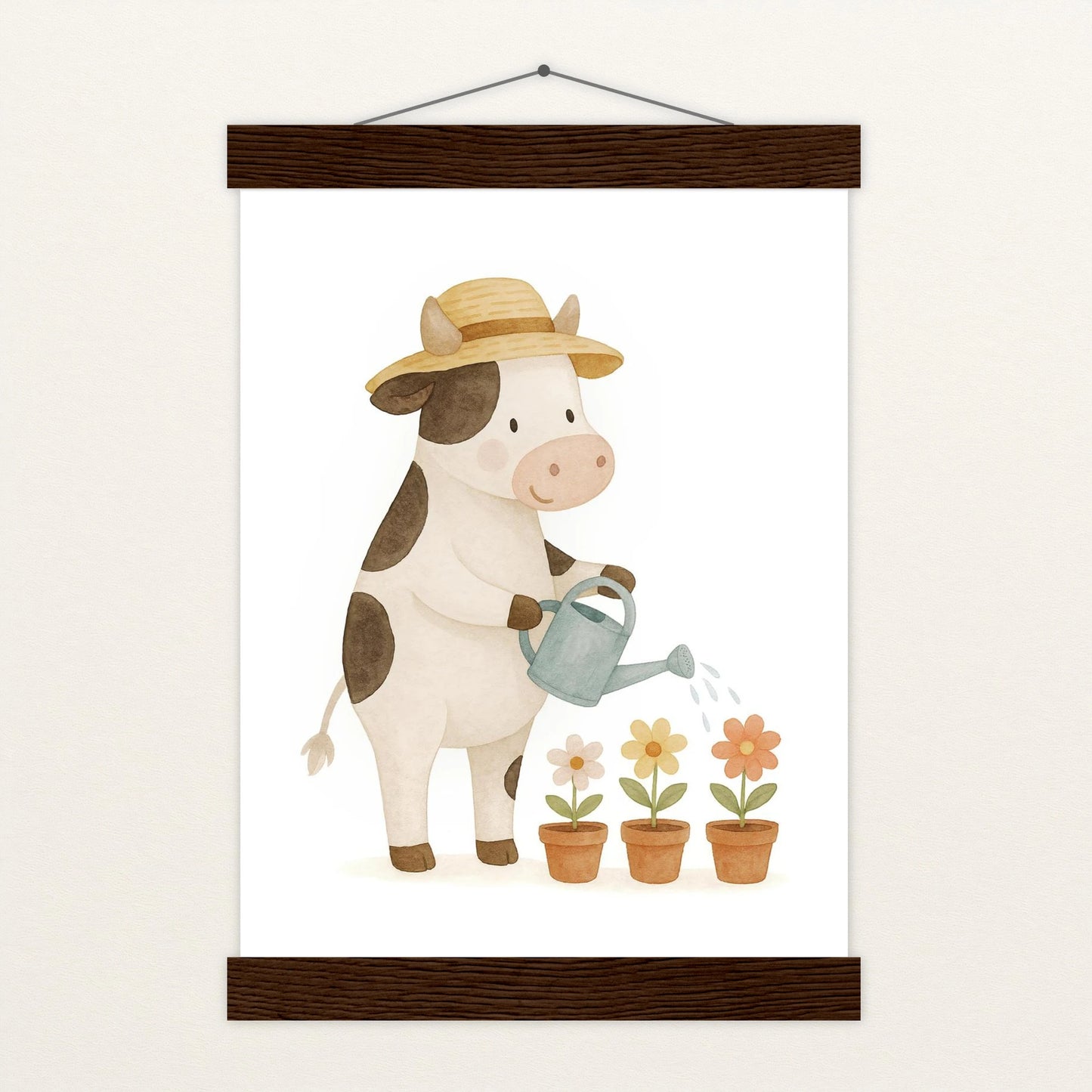 Klara die Kuh - Motiv: "Blumengießen" Poster mit Leisten von tinylearner