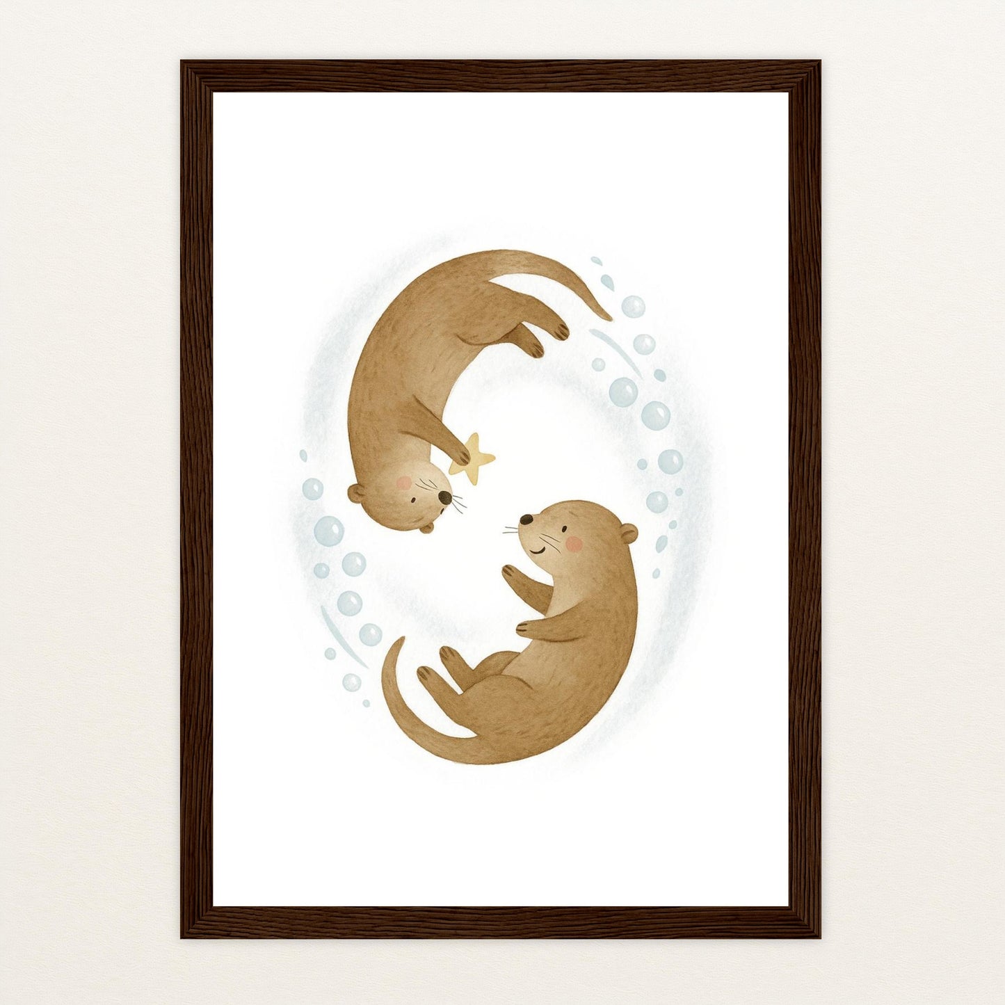 Otti der Otter - Motiv: "Stern" Poster mit Holzrahmen von tinylearner