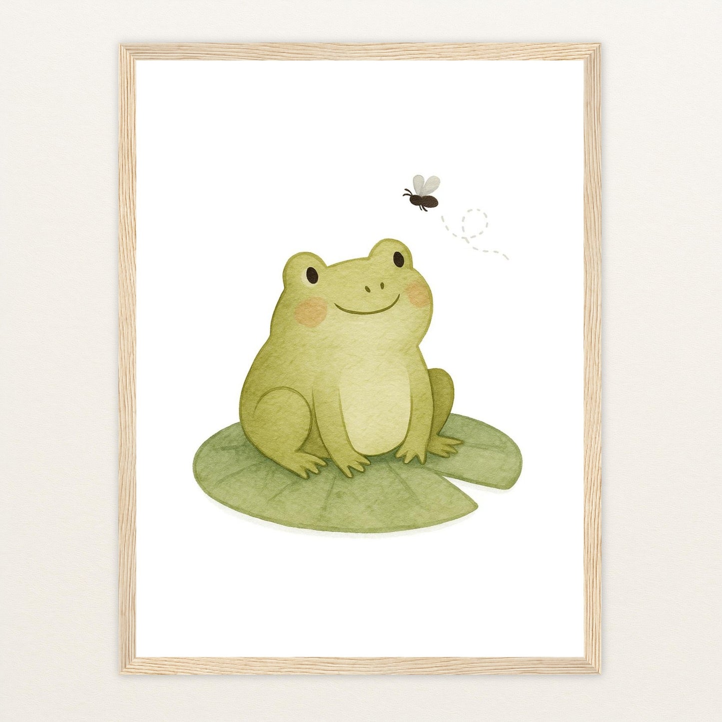 Flocke der Frosch - Motiv: "Fliege" Poster mit Holzrahmen von tinylearner