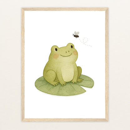 Flocke der Frosch - Motiv: "Fliege" Poster mit Holzrahmen von tinylearner