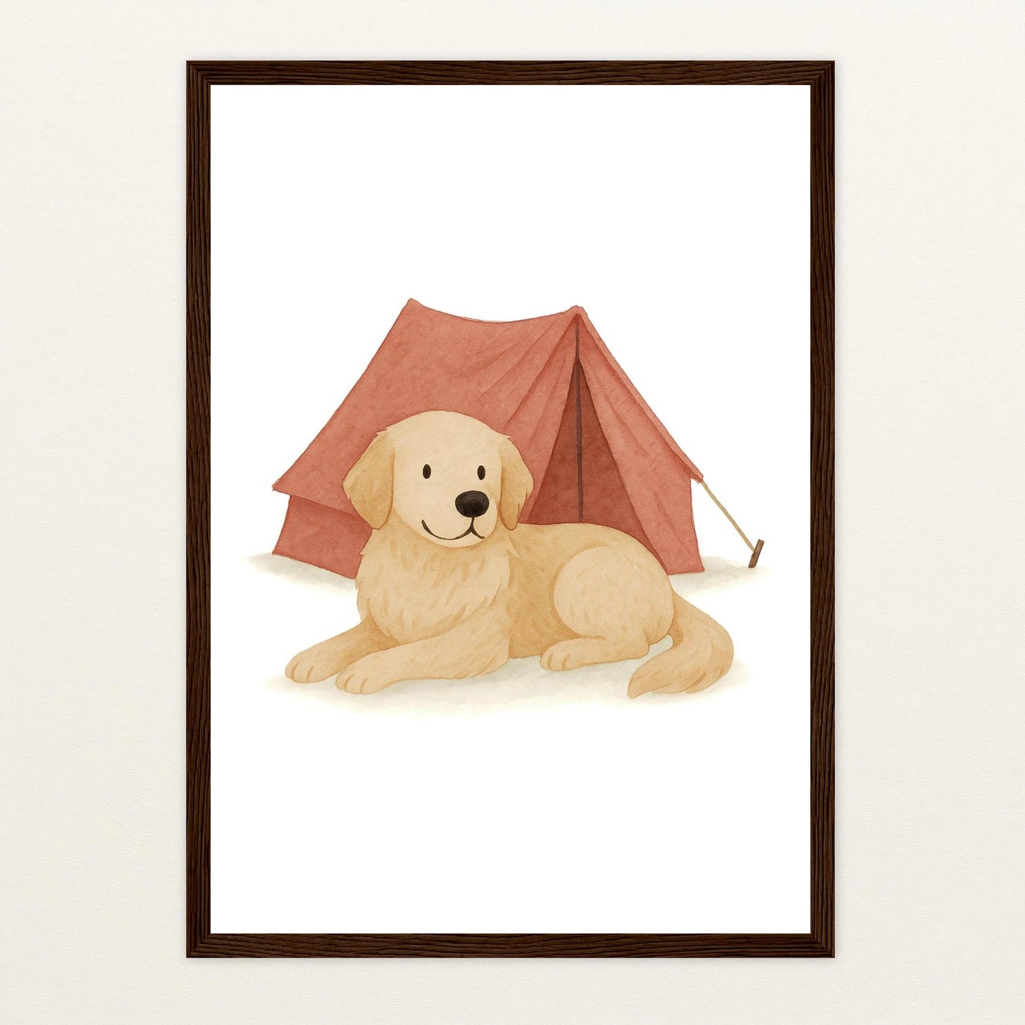 Hugo der Hund - Motiv: "Zelt" Poster mit Holzrahmen von tinylearner