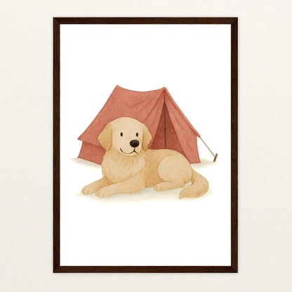 Hugo der Hund - Motiv: "Zelt" Poster mit Holzrahmen von tinylearner