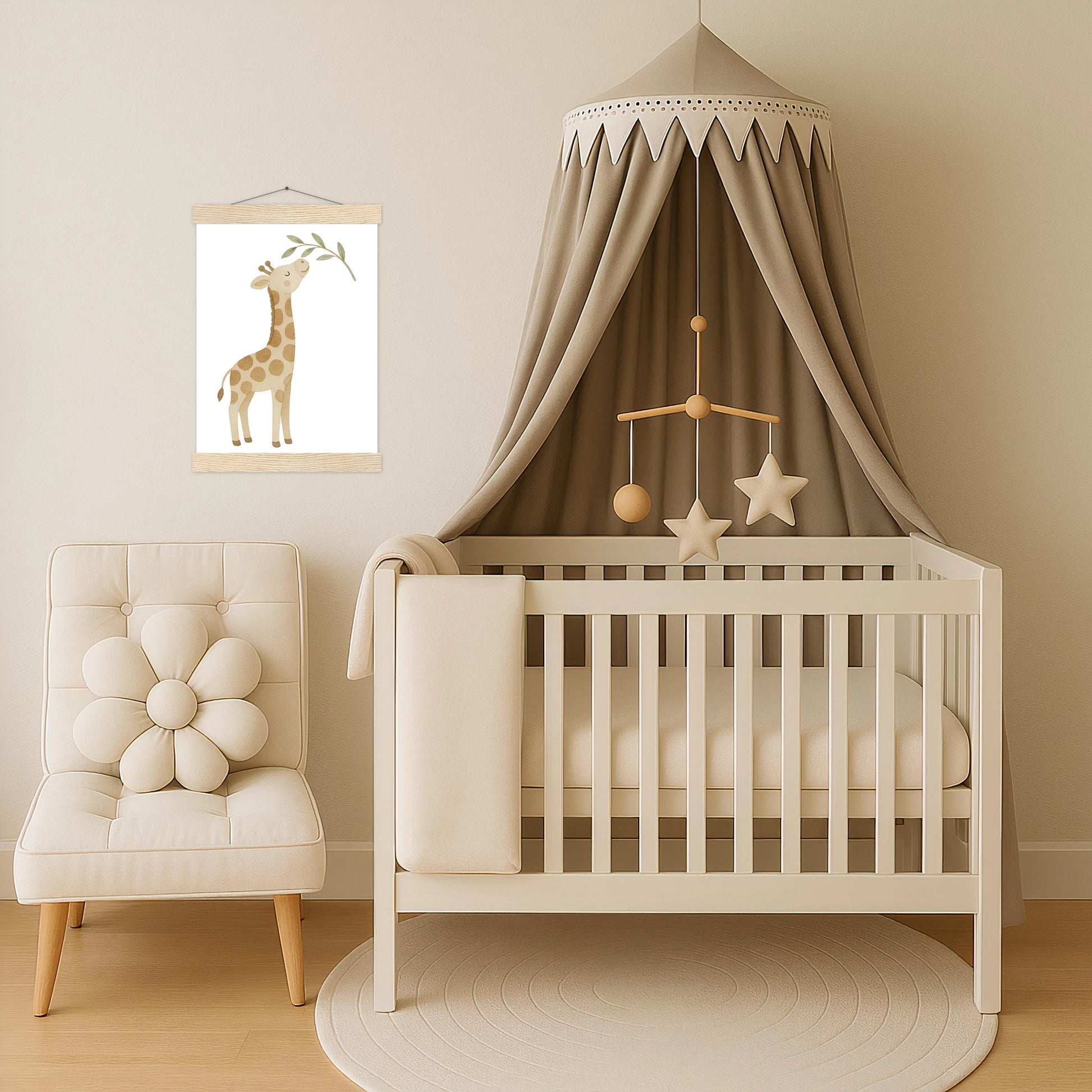 Greta die Giraffe - Motiv: "Blätter" Poster mit Leisten von tinylearner