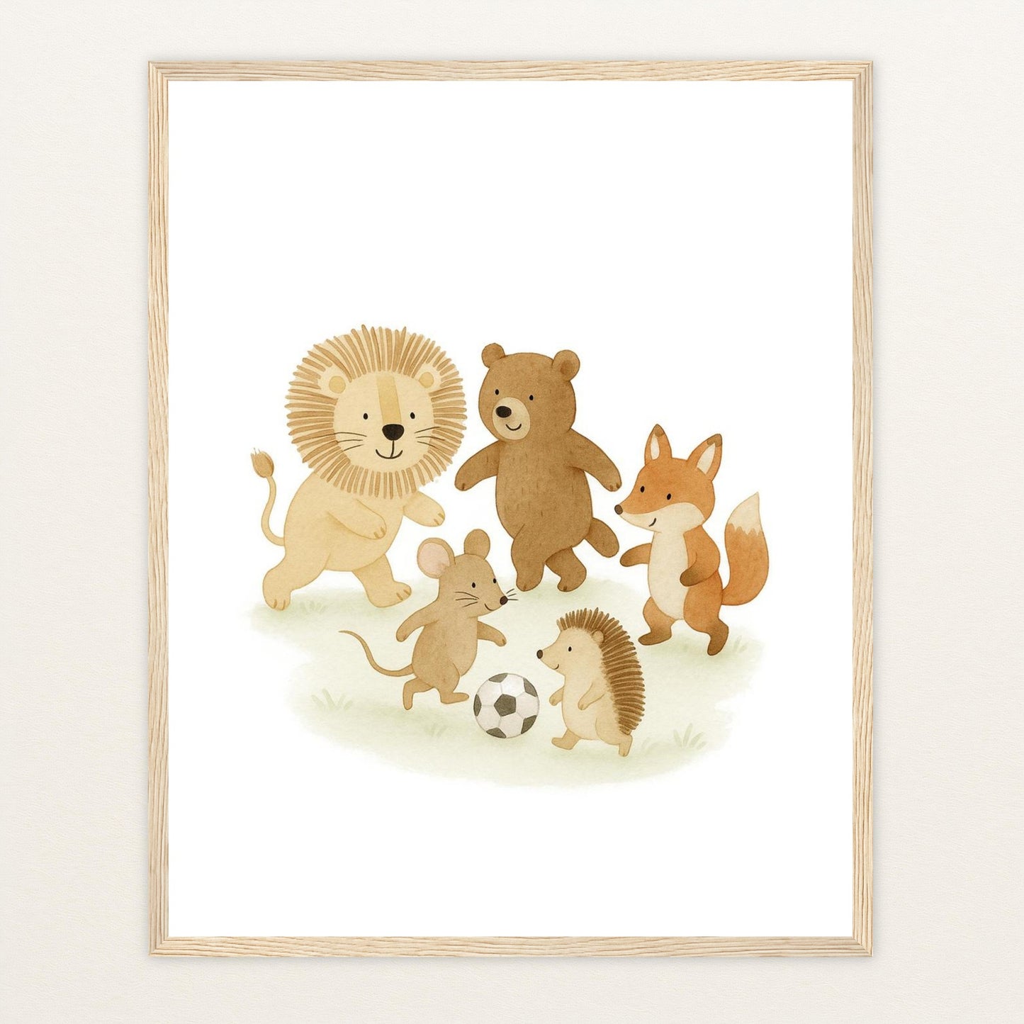 Tierfreunde - Motiv: "Fußball" Poster mit Holzrahmen von tinylearner