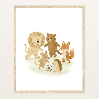 Tierfreunde - Motiv: "Fußball" Poster mit Holzrahmen von tinylearner