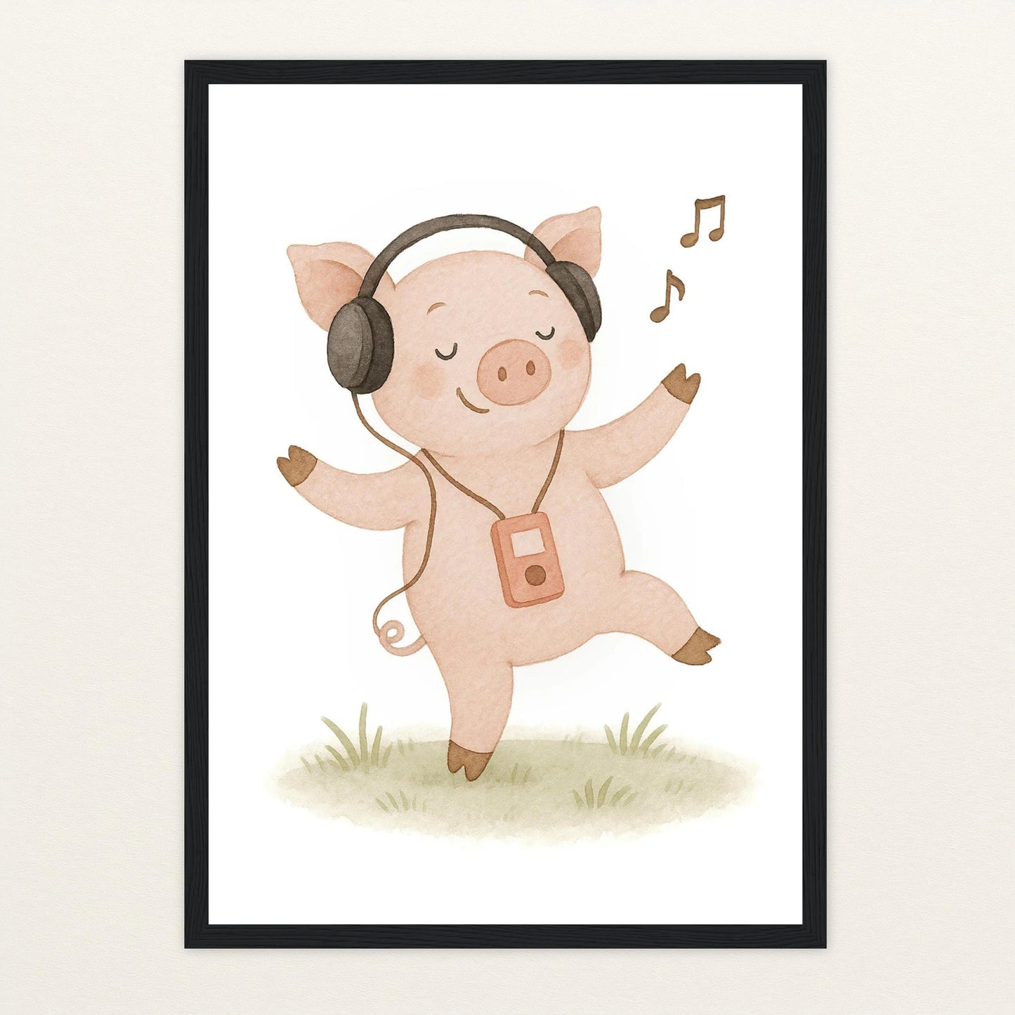 Susi das Schwein - Motiv: "Musik" Poster mit Holzrahmen von tinylearner