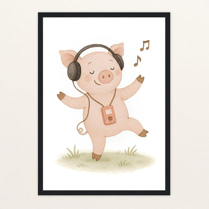 Susi das Schwein - Motiv: "Musik" Poster mit Holzrahmen von tinylearner