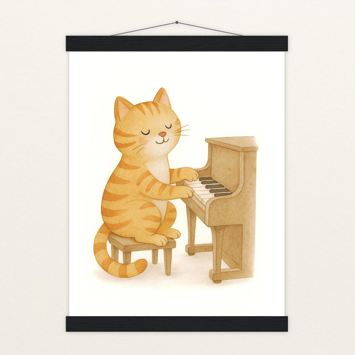 Kira die Katze - Motiv: "Klavier" Poster mit Leisten von tinylearner