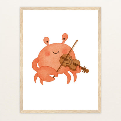 Krabbi der Krebs - Motiv: "Geige" Poster mit Holzrahmen von tinylearner