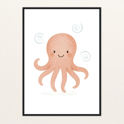 Tilli der Tintenfisch Poster mit Holzrahmen von tinylearner