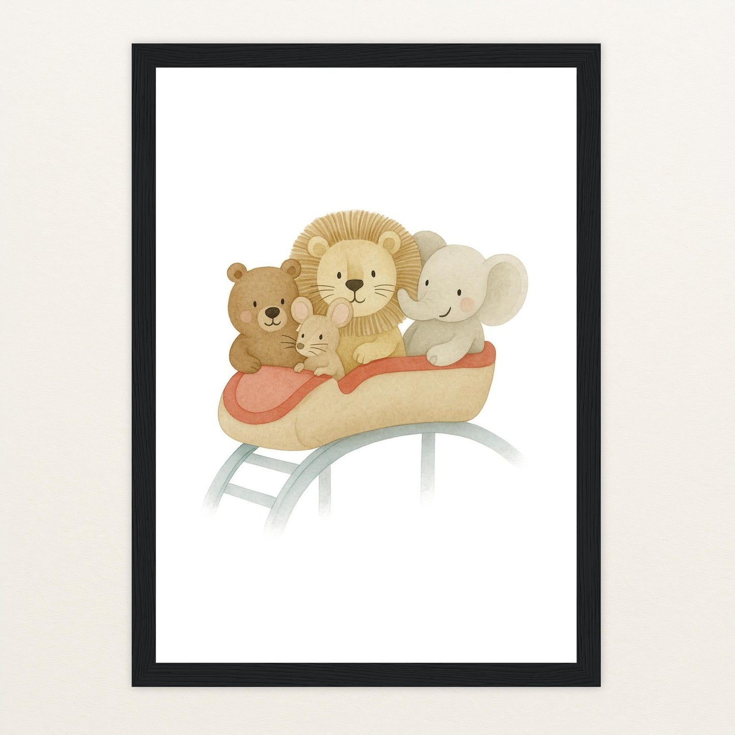 Tierfreunde - Motiv: "Achterbahn" Poster mit Holzrahmen von tinylearner