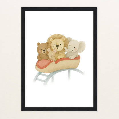 Tierfreunde - Motiv: "Achterbahn" Poster mit Holzrahmen von tinylearner