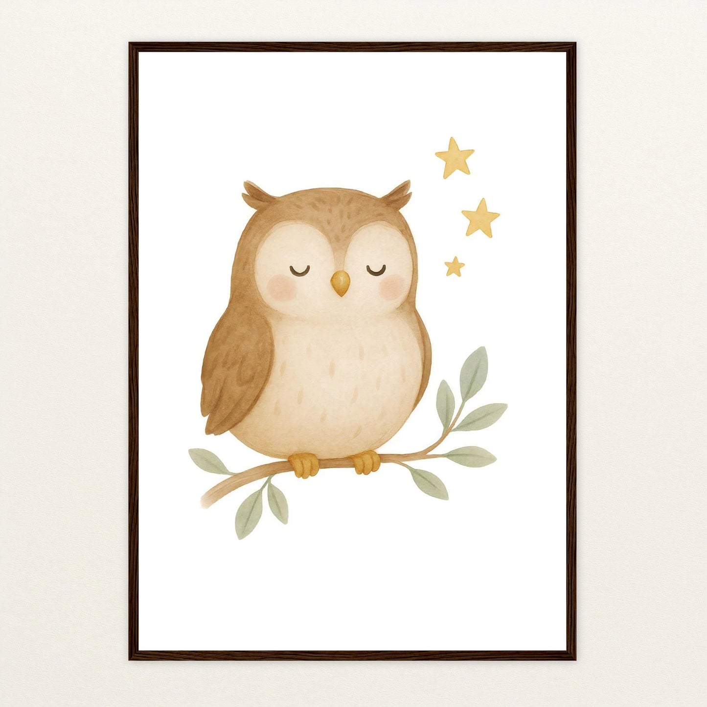 Emmi die Eule Poster mit Holzrahmen von tinylearner