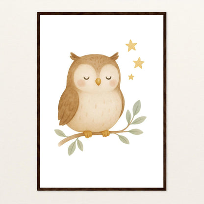 Emmi die Eule Poster mit Holzrahmen von tinylearner