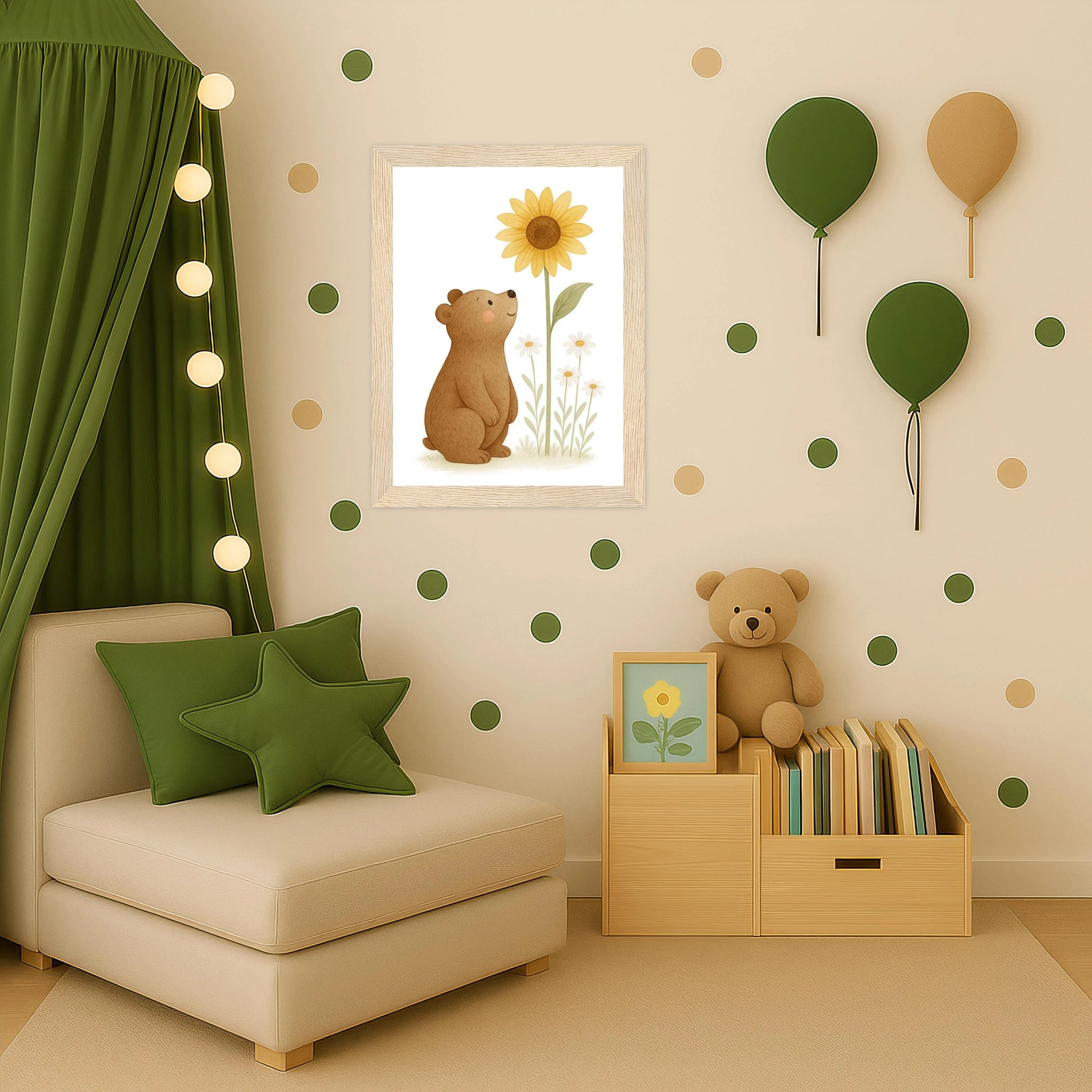 Balu der Bär - Motiv: "Sonnenblume" Poster mit Holzrahmen von tinylearner