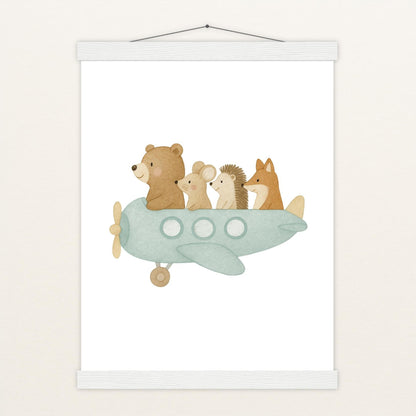 Tierfreunde - Motiv: "Flugzeug" Poster mit Leisten von tinylearner