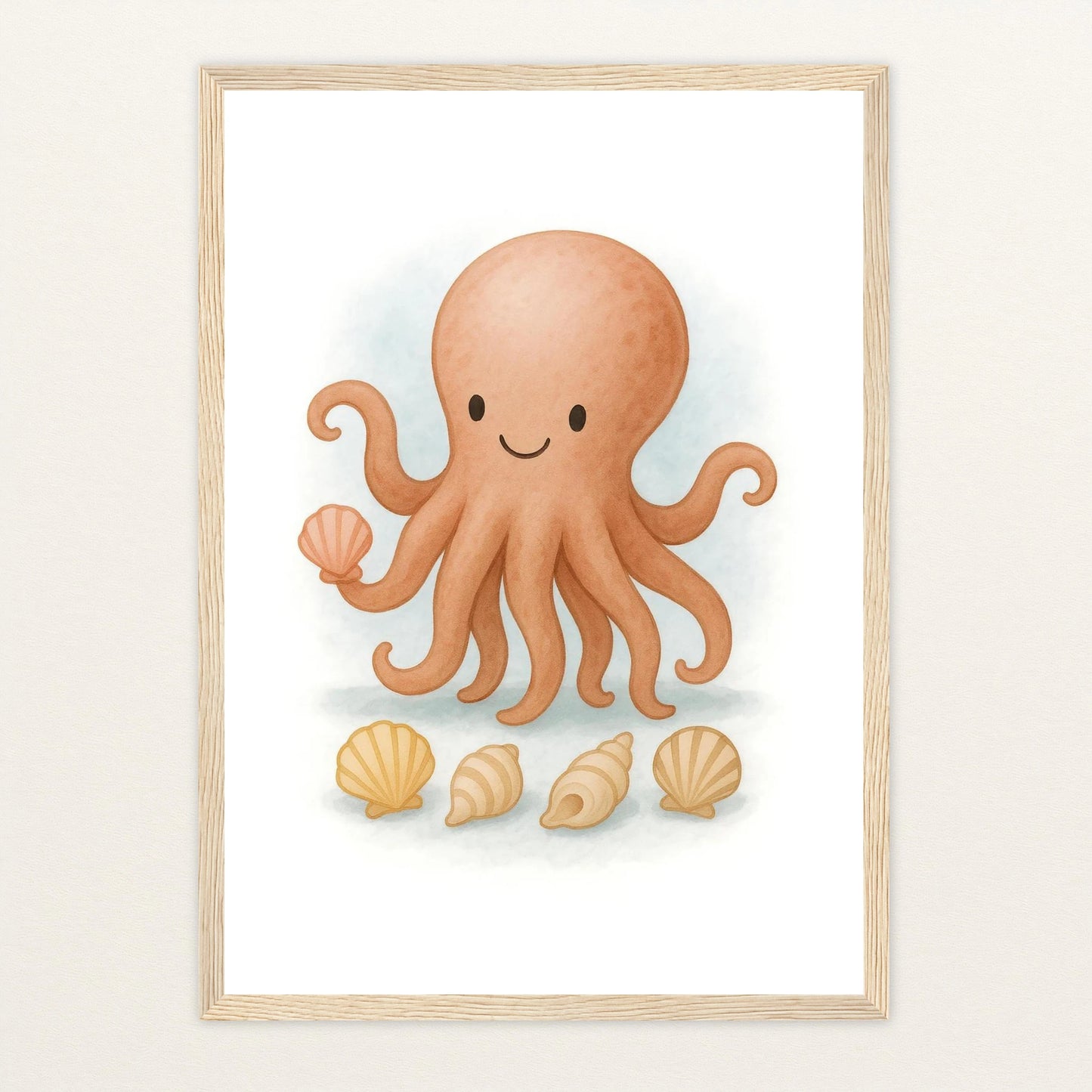 Tilli der Tintenfisch - Motiv: "Muscheln" Poster mit Holzrahmen von tinylearner