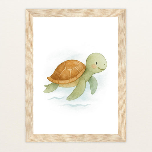 Sora die Schildkröte Poster mit Holzrahmen von tinylearner