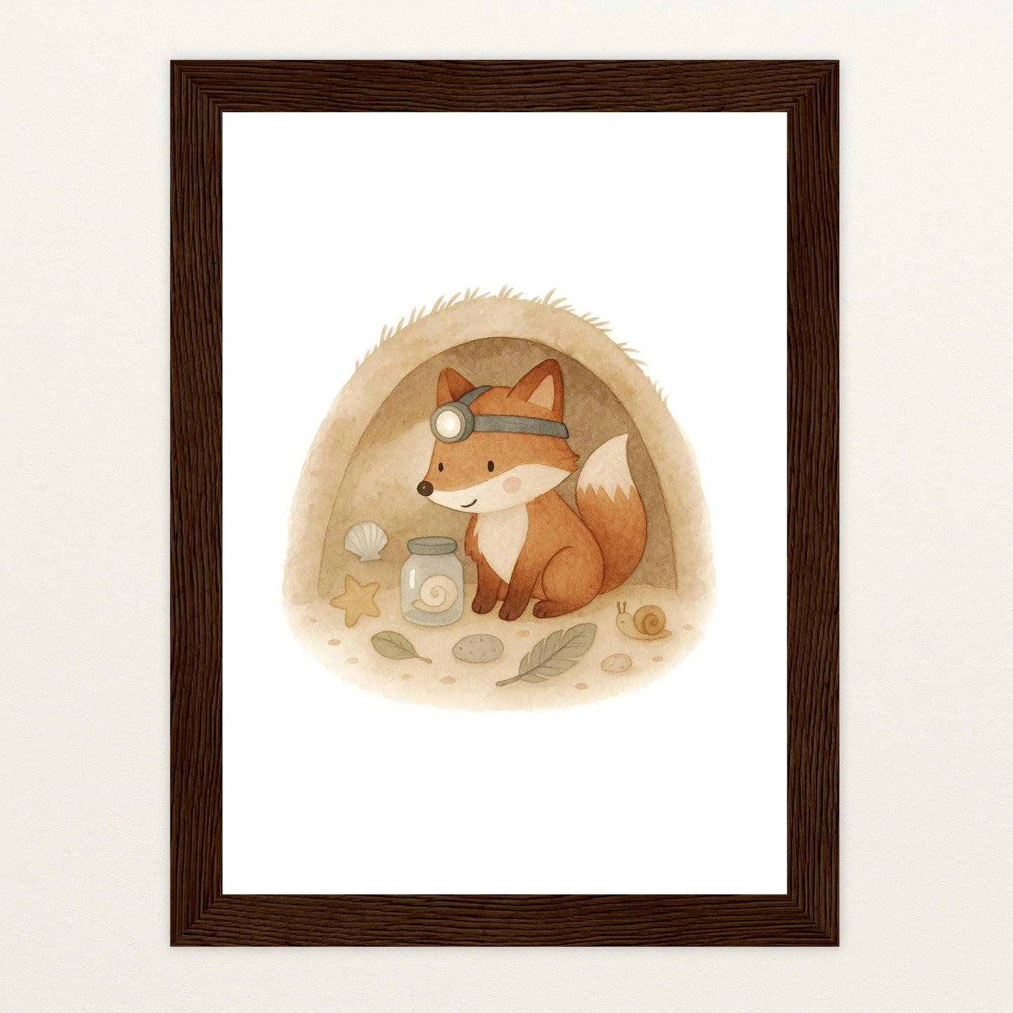 Finnegan der Fuchs - Motiv: "Höhle" Poster mit Holzrahmen von tinylearner